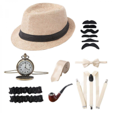 1920s Men Costume Accessories Set Gatsby Gangster Roaring Retro 20s Cosplay Sets,50% OfferBlack