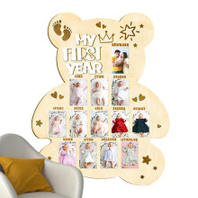 Baby Monthly Photo Board Wooden Baby Picture Frame For First Birthday Adoption Day Foster Family Keepsake Bear Head