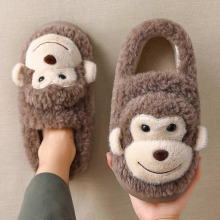 Women Men Shoes Girl Fur Anti Slip Warm Slippers Fashionable Lovely Monkey Matching Cotton Slipper Autumn Winter Plush SlippersLight brown36-37