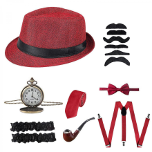 Set di accessori per costumi da uomo anni '20, Gatsby Gangster, ruggenti set cosplay retrò anni '20, offerta del 50%, rosso