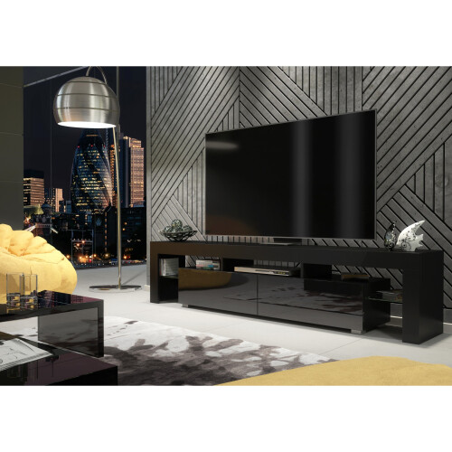 TV Unit 200cm Nova - Black with Gloss Doors 1