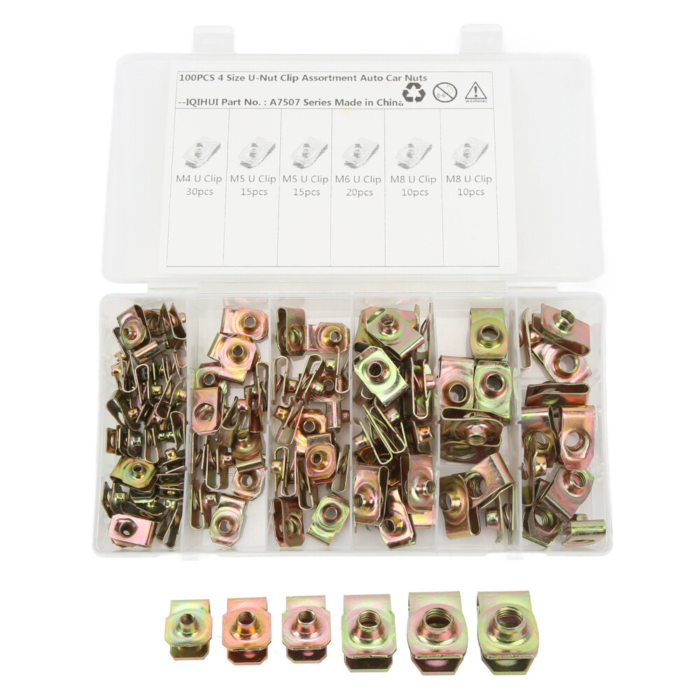Spring U Nuts Assortment Flexible Fasteners Automotive Metal U Clips Bolt Fixing Base Universal Car Clips Corrosion Resistant Sturdy Metal 9139052800144