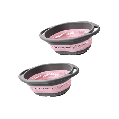 Expandable Sink Colander Nonslip Base Pastas Strainer-Pink