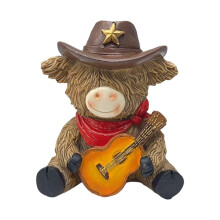 Funny Resin High Land Cow With with Western Cowboy-Guitar Cow A