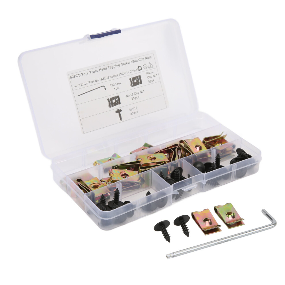 U Nut Clip Fastener Set W/ Screws High Strength Automotive Fasteners High Hardness Manganese Steel Oil Treated Stable Connections Easy Assembly Wide 9139052806726
