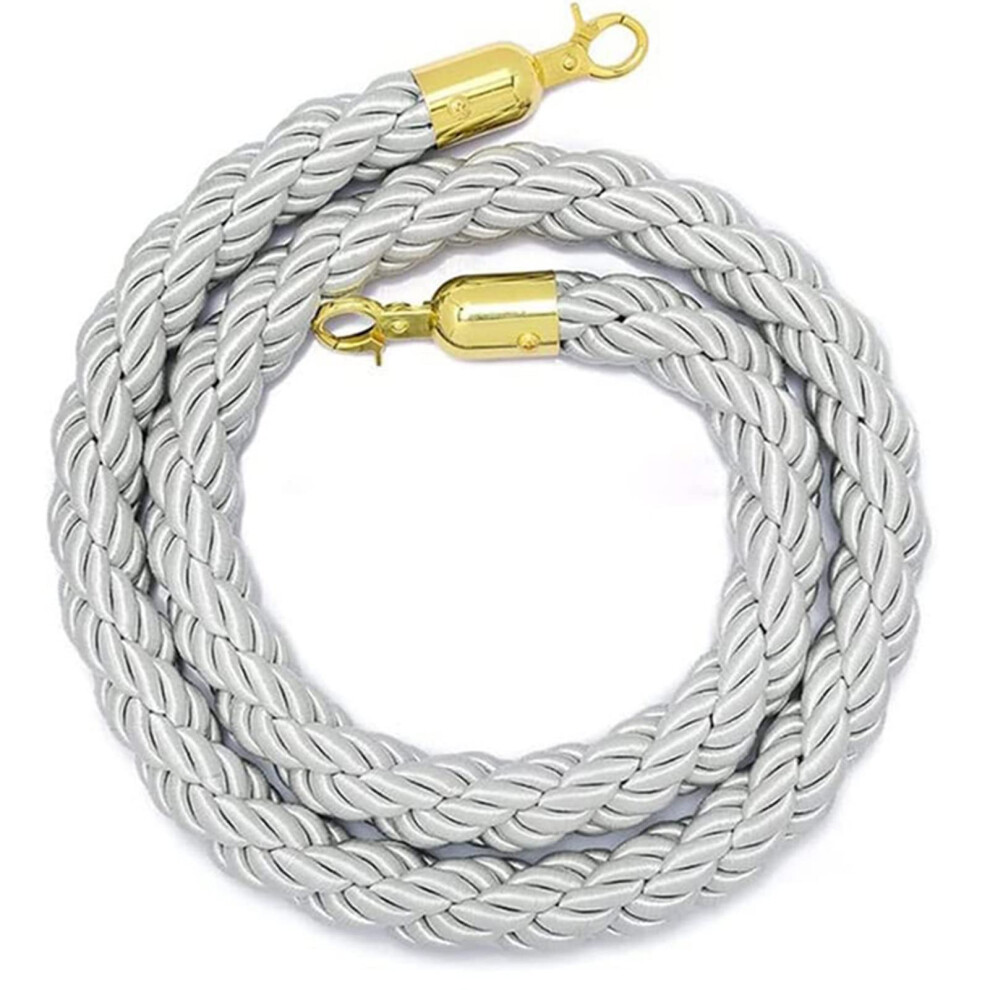Velvet Stanchion Rope With Chrome Hooks, 7Ft Grey Braided Hemp Queue Barrier For Elegant Crowd Control 9426802994407