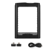 Torre porta giochi per PS5, Xbox Series SX, supporto universale per videogiochi con base di ricarica per controller e ventola di raffreddamento,