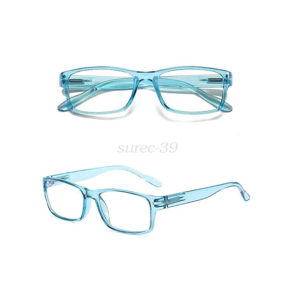 (=+3.50 strength, Transparent Blue) Unisex Mens Ladies Wayfarer Frame Magnifying Reading Glasses Nerd +0~4.0