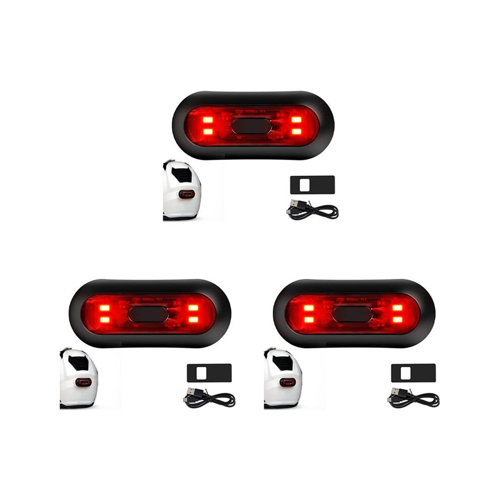 3X Led Helmet ,Motorcycle Helmet Brake Rechargeable Bike Rear Safety Warning For Night Riding Light/Red 4712320712919