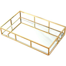 Plateau décoratif rectangulaire avec miroir, design transparent qui optimise l'espace et offre un rangement pratique et peu encombrant pour
