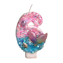 Girls Ocean Mermaids Themed Wax Birthday Number Candle For-6