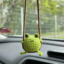 Crochet Car Accessories Cute Frog Rearview Mirror Ornament Handmade Animal Decoration Universal Fit