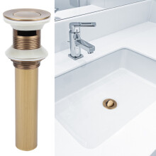 Bonde de lavabo à clapet escamotable, en laiton, avec clapet anti-retour et bouton-poussoir à ressort, résistante à la rouille et à la corrosion.