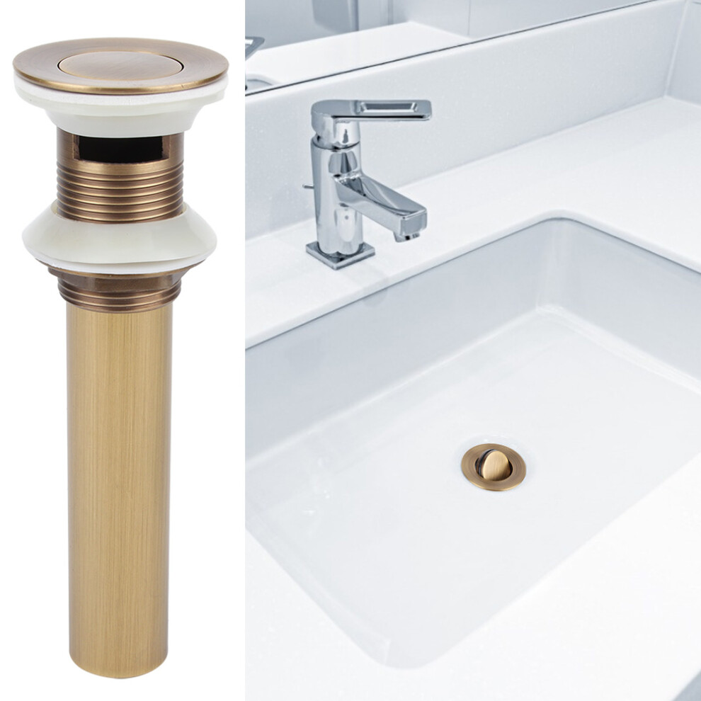 Popup Drain Stopper For Bathroom Vanity Sink, Brass Construction With Overflow Flap Type Drain, Spring Loaded Push Button Rust Proof Corrosion Resista 9139052112773