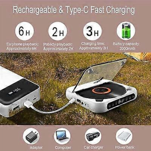 Rechargeable Compact CD Player Built-in HiFi Speakers Bluetooth CD Player LCD Screen CD PlayerGray3XL 2