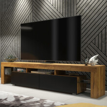 TV Unit 200cm Nova - Dark Oak & Black Matt Doors