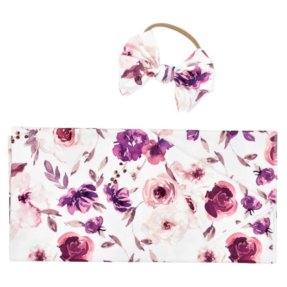 Floral Printed With Headband Stretchy Polyester Spandex Receiving Wrap For Newborns And Boys, Comfortable Infant Wrap