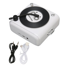 Bluetooth-luidspreker met basversterking, vintage design, stereogeluid, hoog volume, draagbaar, ouderwetse platenspelerstijl, nachtlampje,
