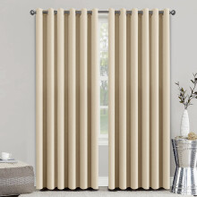 (Cream, 66 x 54 in (5.5ft x 4.5ft) – Pair) Plain Blackout Curtain Eyelet Ring Top - Ready Made Thermal Drapes for Bedroom & Living Room