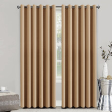 (Beige, 66 x 54 in (5.5ft x 4.5ft) – Pair) Plain Blackout Curtain Eyelet Ring Top - Ready Made Thermal Drapes for Bedroom & Living Room