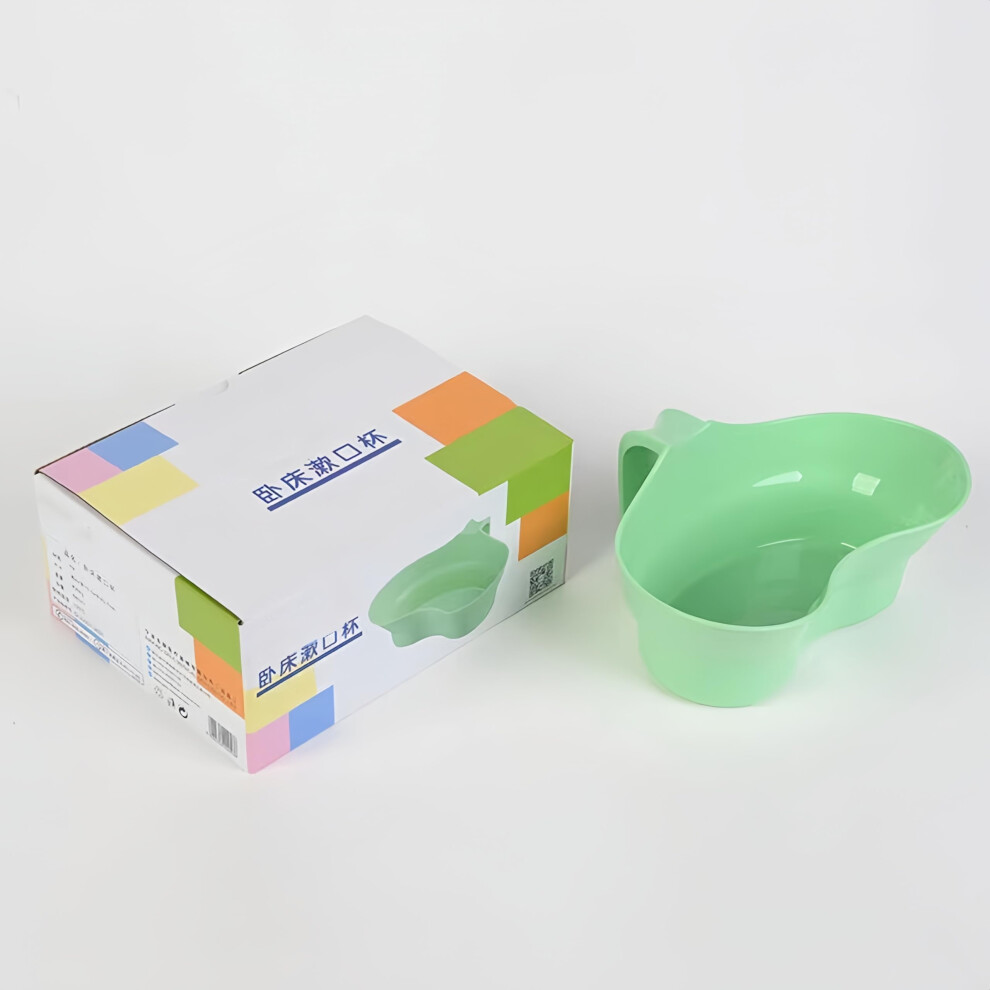 1 Oral Care Basin Cup with Hanging Handle Design Inward Curved Vomit Bowl Tooth Brushing Tray for Elderly Bedridden 300ml