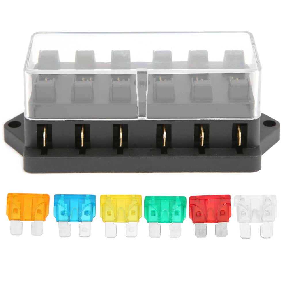Vehicle Electrical Circuit Repair Fuse Holder Waterproof Shockproof Snap On Cover Marine Circuit Standard 6 Way Car Blade Fuse Block W/ Damp Proof 9139052817371