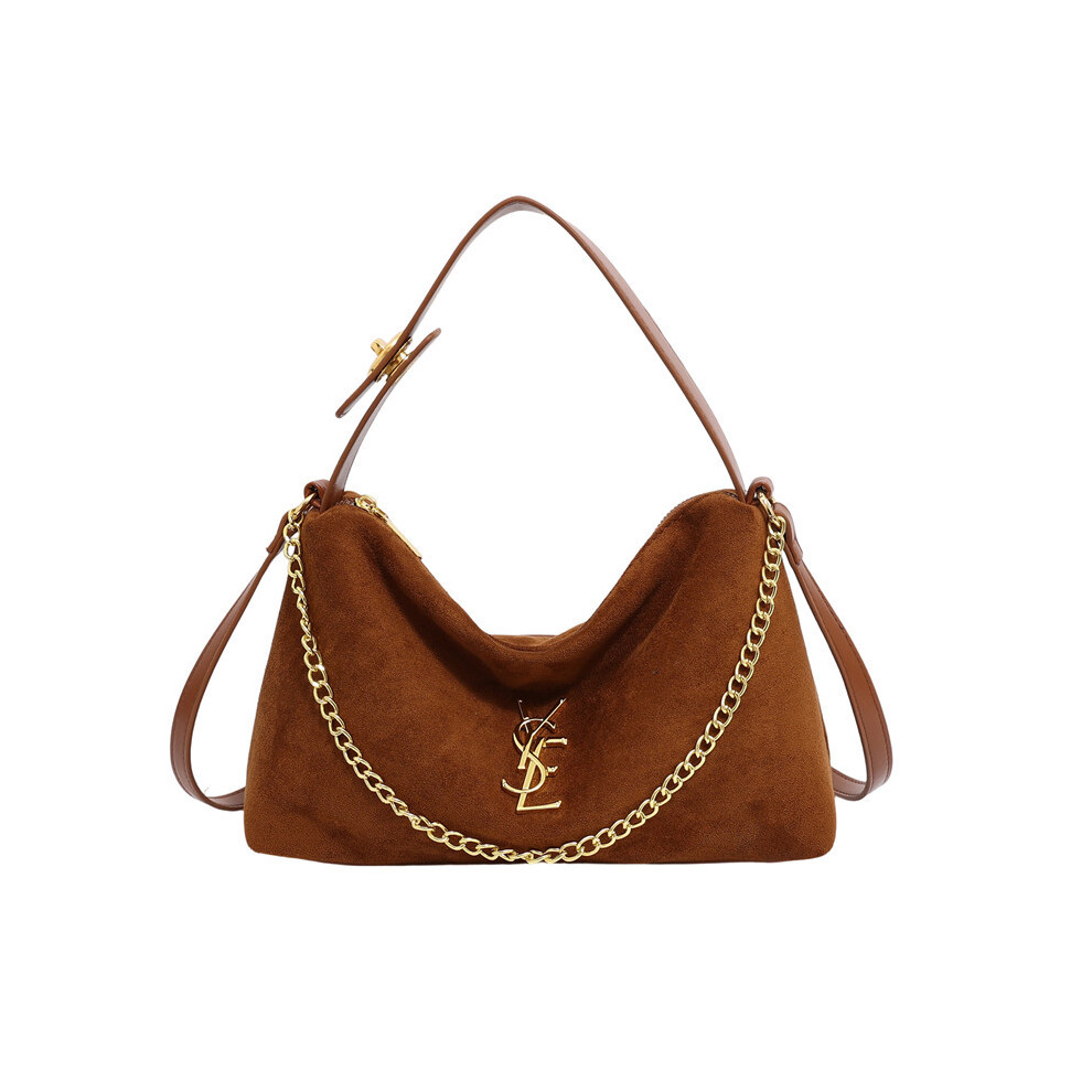 (Brown) Retro Armpit Bag Suede Pillow Shoulder Hand Crossbody Bag