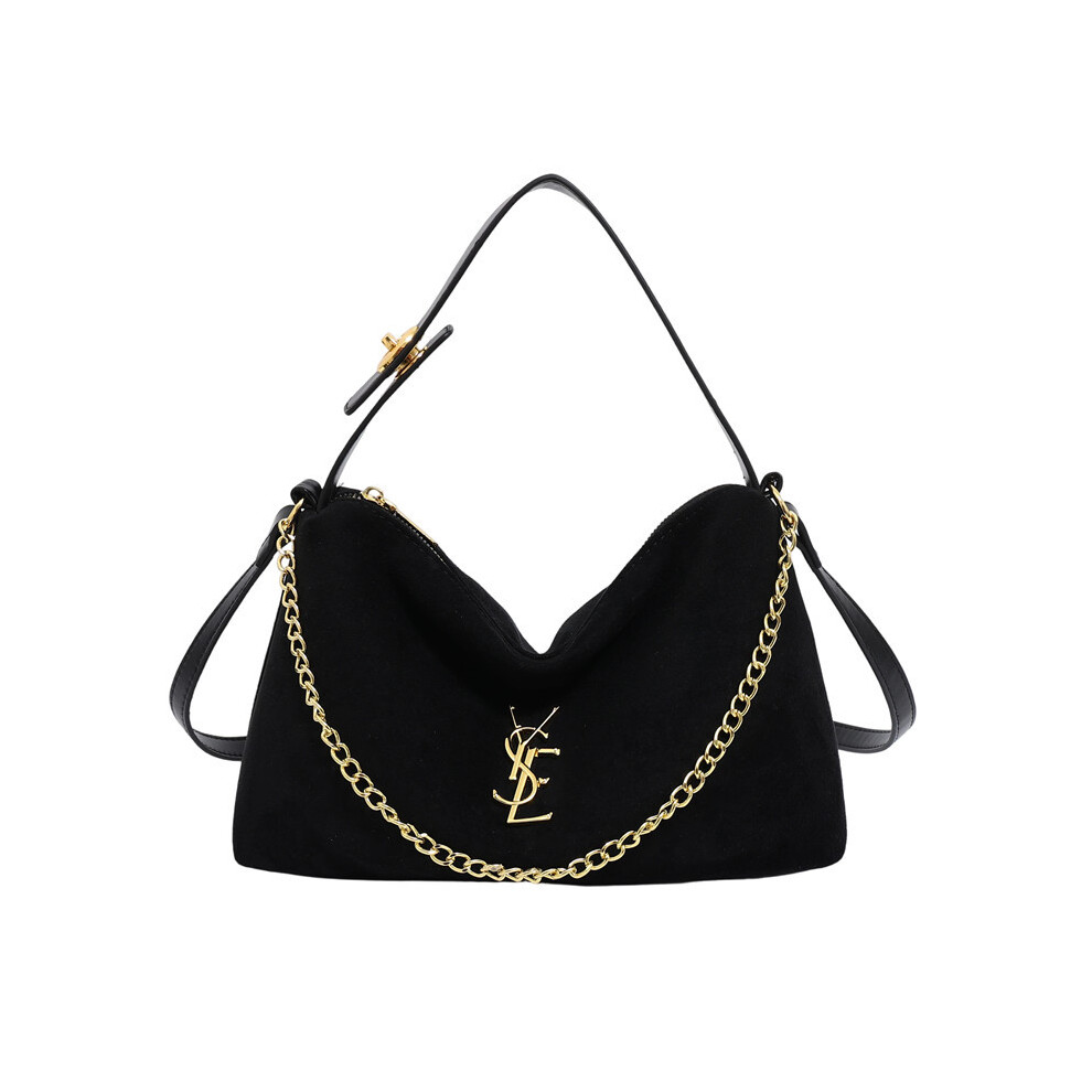 (Black) Retro Armpit Bag Suede Pillow Shoulder Hand Crossbody Bag
