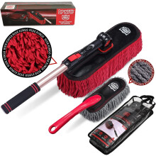 Microfiber Duster, Wax Cotton Fabric Car Interior Detailing Tool with Adjustable Handle, Scratch Free Dust and Pollen Removal, Comfortable Grip for Ca