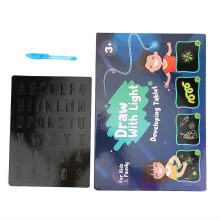 (As show, One size) Painting Board Luminous Glowing Fluorescent Board 3D Drawing Board for Children(Blue English A Pen )