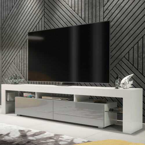 TV Unit 200cm Nova - White & Grey Gloss Doors