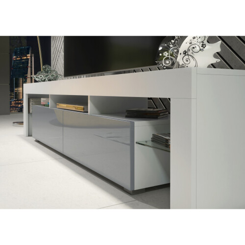 TV Unit 200cm Nova - White & Grey Gloss Doors 2