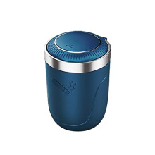 Draagbare auto-asbak met deksel, blauw LED-licht, afneembaar, roestvrij staal, rookvrij, winddicht, mini-auto-prullenbak, gemakkelijk schoon te