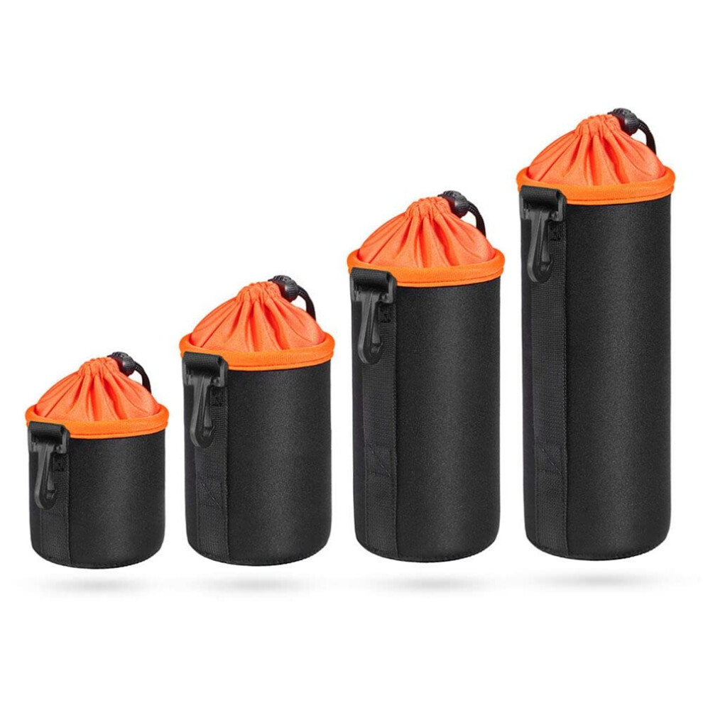 4Pcs Soft Neoprene Neoprene Camera Lens Pouch Set, Water Resistant Protective Lens Cases, Drawstring Bag With Hook For Dslr Camera 9189345728983