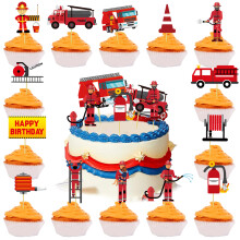Decorazione per torta a forma di camion dei pompieri, decorazioni per cupcake a tema pompieri, decorazioni per torte glitterate con materiali