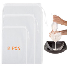 Sacos multifuncionais de nylon de malha fina, sacos reutilizáveis com cordão para suas aventuras diárias na cozinha (conjunto de 3)