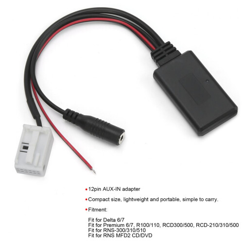 Bilstereo Bluetooth-adaptermodul, Bluetooth 5.0 AUX-kabel med mikrofon, kompatibel med handsfree-samtal, 4RCD310RCD210RNS310, stöder DSD Large 2