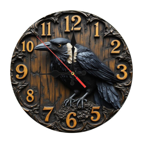 Modern Artistic Wall Clock Quiet Movement Acrylic-10 inch crow