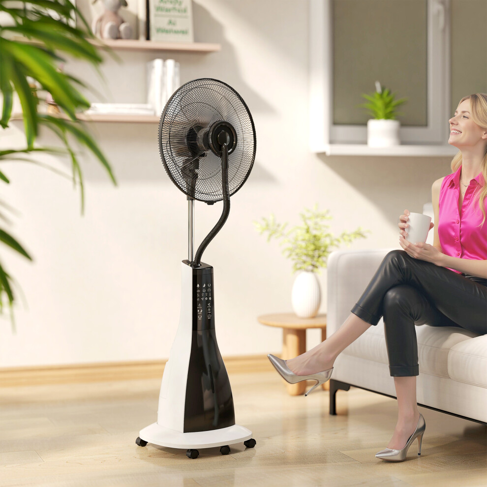 Homcom Spray Misting Fan, Pedestal Fan With Oscillation, Tilt, Wheels