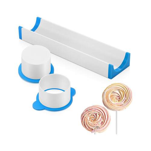 Plastic Circle Cake Cutter Mold with Tray for-Blue white