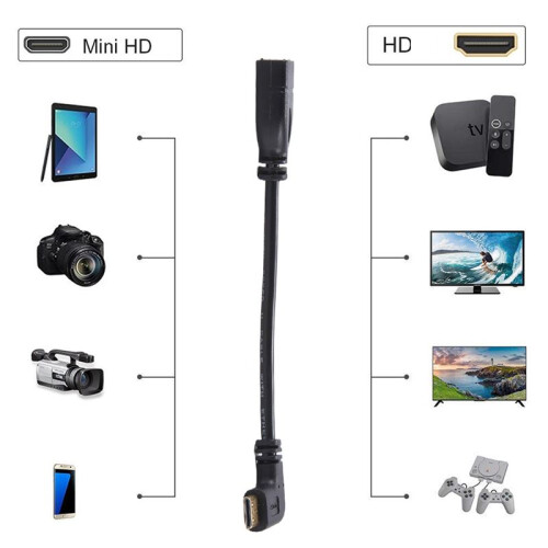Mini Hdmi To Hdmi Cable Cablecreation 0 5Ft 90 Degree Right Angle Mini Hdmi 1
