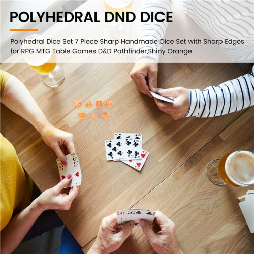 Polyhedral Dice Set 7 Piece Sharp Handmade Dice Set with Sharp Edges for RPG MTG Table Games D&D Pathfinder,Shiny Orange 1