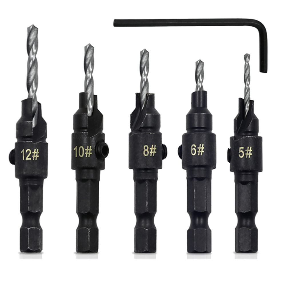 5Pcs Shank Countersink Drill Bits Set Screw Carpentry Chamfer Hole Opener Woodworking Drill Punch Tools B 6132772557667