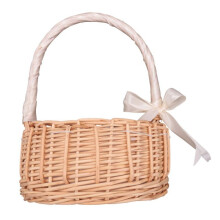Weiden Geflochtener Blumen Korb, mit Griff und WeißEm Band, Hochzeit Blumen MäDchen KöRbe, für Haus Garten Dekoration (S)