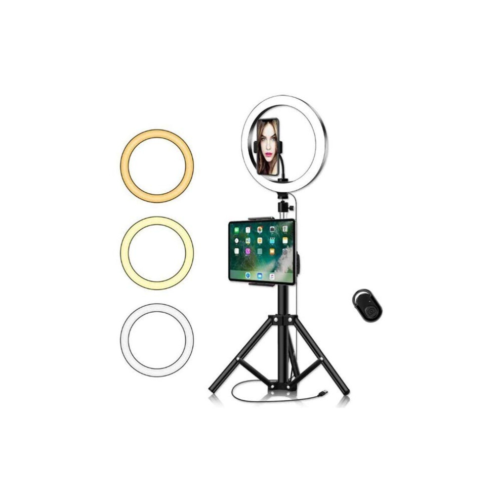 10' Ring With Tripod Stand, Microphone And Phone Holder, Dimmable Led Ring For Video Live Streaming Makeup Light 9365049500920