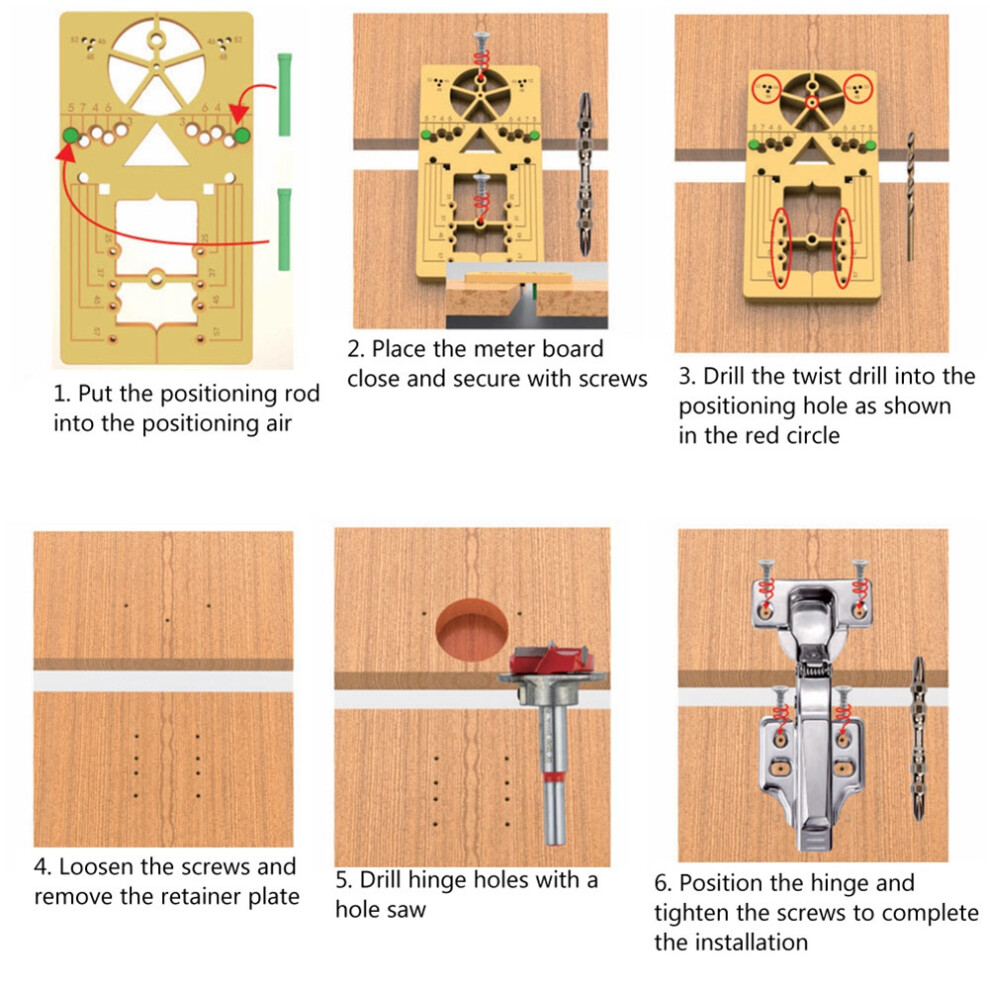 Woodworking Hinge Hole Puncher,Hinge Jig Hole Drill Guide Bit Wood Cutter Carpenter Woodworking Hole Opener Template B 4713445774943