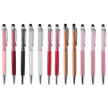 12 Stuks/Pak Bling Bling 2-In-1 Slanke Crystal Diamond Stylus Pen en Inkt Balpennen (12 Kleuren)