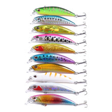 Lote de 10 PeçAs de Isca para Colorir Interna Minnow Iscas de Pesca Flutuantes Bass CrankBait 6 Cm