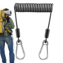 Retractable coil, lanyard, fishing rod tether spring rope stainless steel hook loss prevention 150 cm
