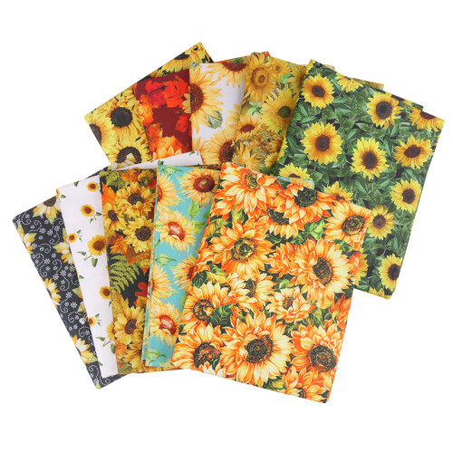 10 Pieces Autumn Fabric Sunflower Pattern Textile Material for DIY Cra
